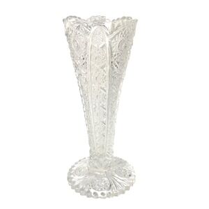 Vintage Imperial Glass Daisy Button Vase 1950s Clear Pressed Glass Sawtooth Edge